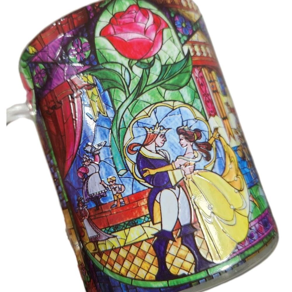 Disney Beauty & The Beast Belle Rose Window 17.5 Oz Stained Glass Coffee Tea Mug